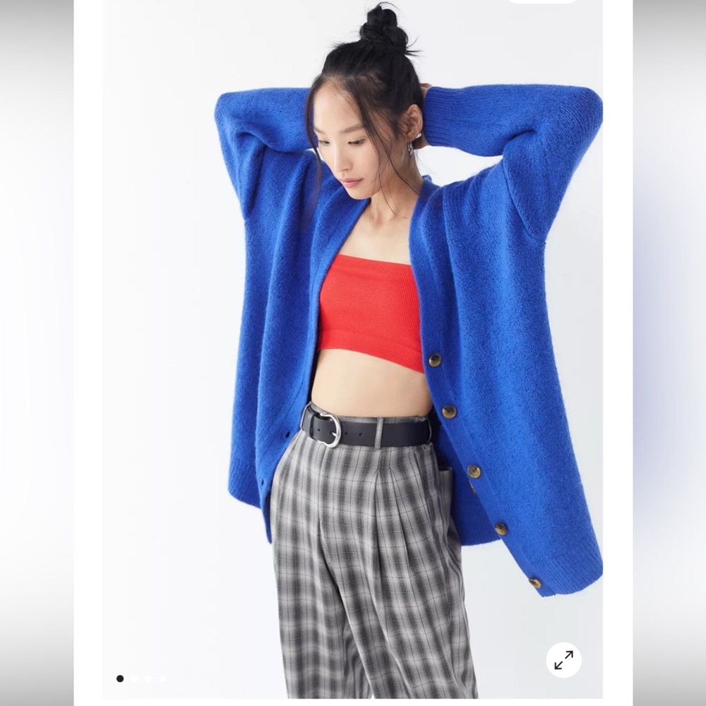 Urban Outfitters UO Slouchy Button-Down Cardigan blue purple Grandpa academia M